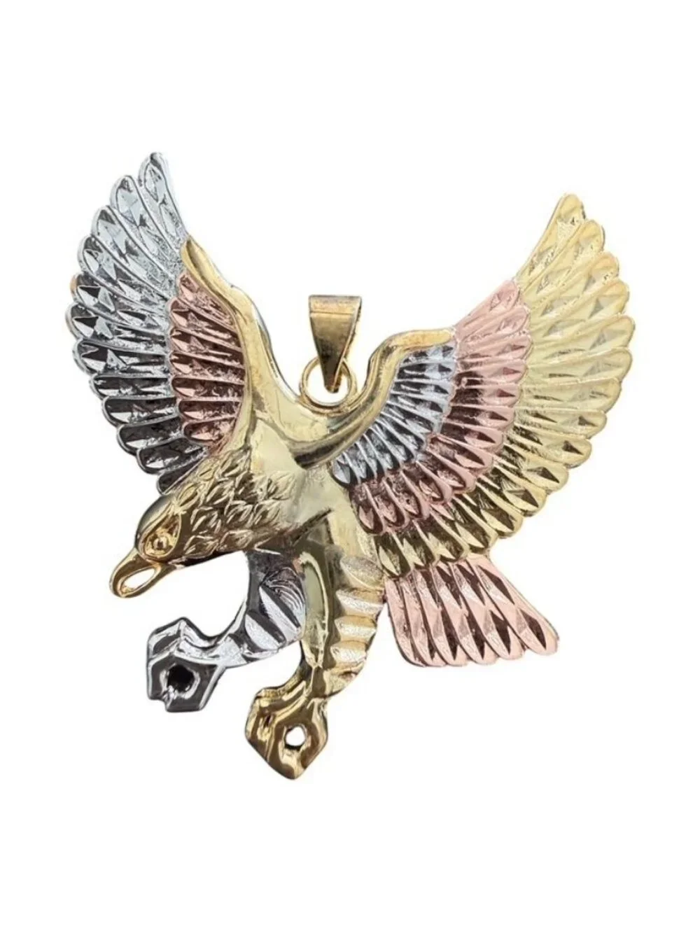 Eagle Flying Tri Color Yellow White Rose Gold Tone Pendant Hip Hop Statement USA